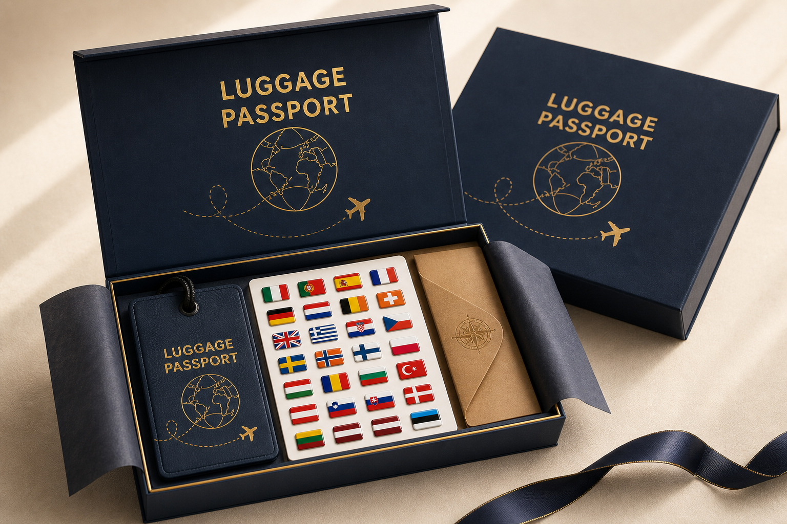 Gift box packaging with Luggage Passport and stickers