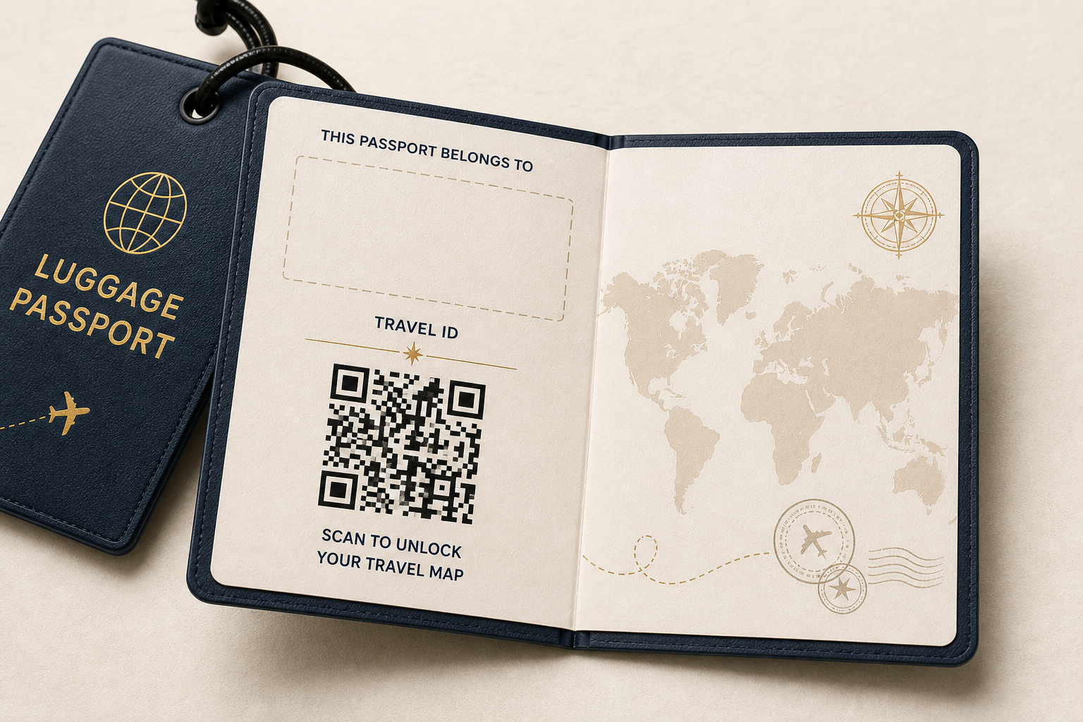 Luggage Passport opened with QR and inner pages