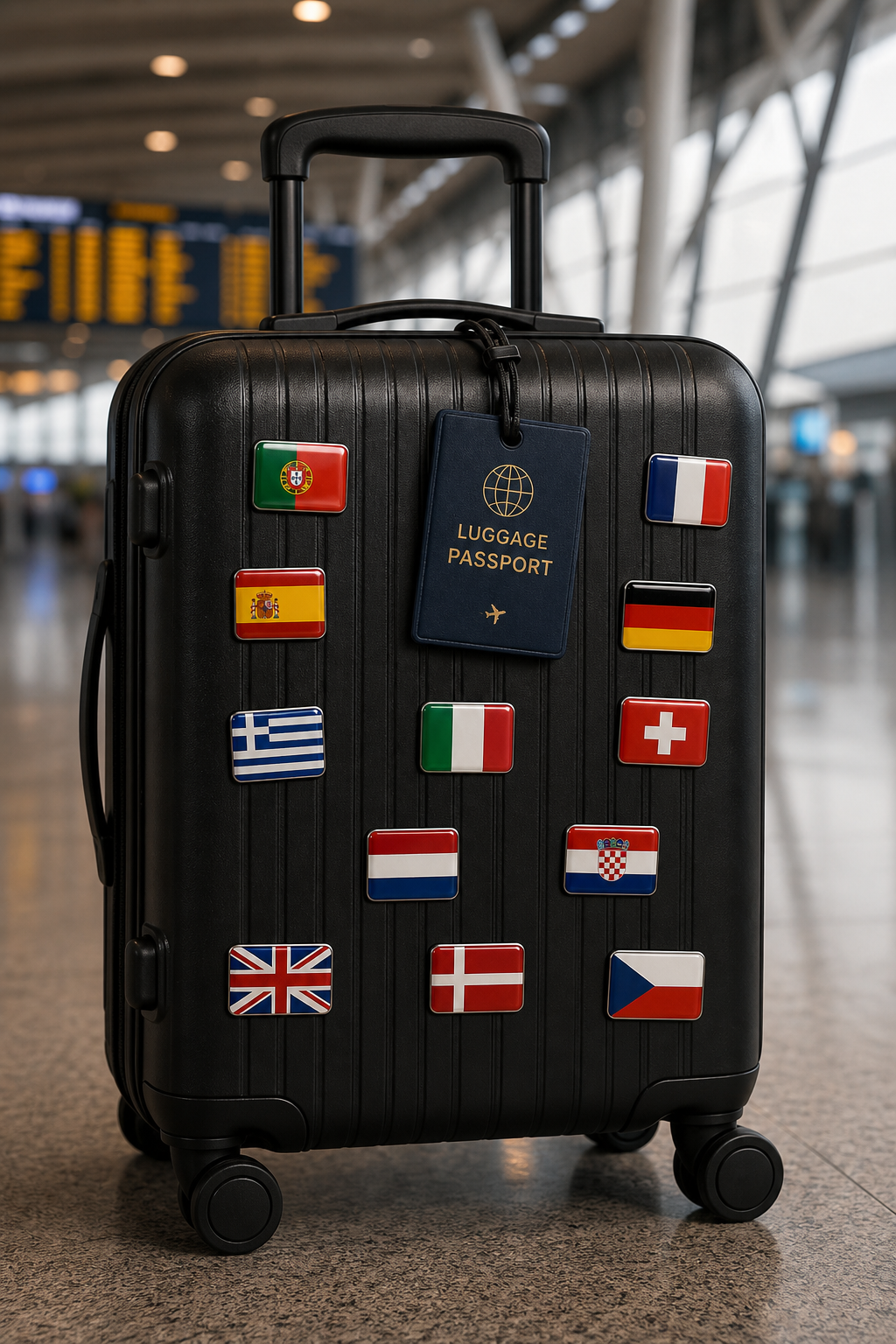 Suitcase with Luggage Passport and country flags